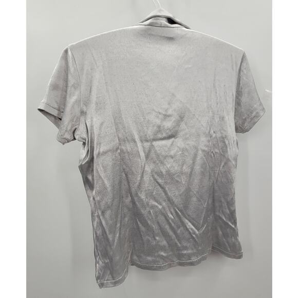 Anchor‎ Blue Shimmery Gray Stretchy Short Sleeve Blouse Top Cybercore - Picture 3 of 9